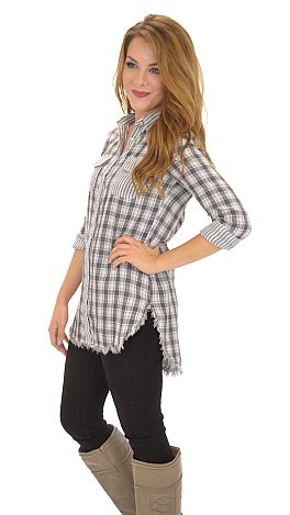 Frayed Hem Plaid Tunic
