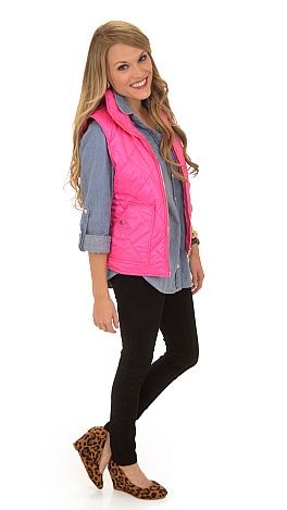 All American Quilted Vest, Pink - The Blue Door Boutique