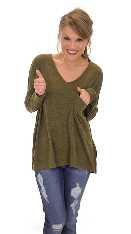 Boxy Pocket Sweater, Olive