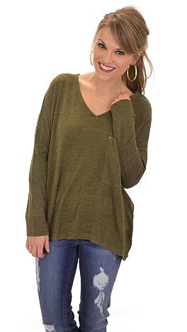 Boxy Pocket Sweater, Olive