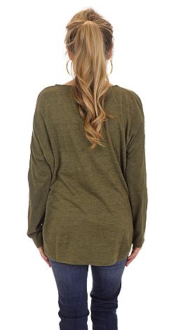Boxy Pocket Sweater, Olive