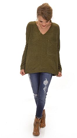 Boxy Pocket Sweater, Olive