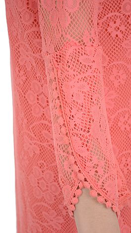Long Sleeve Lace Dress, Coral