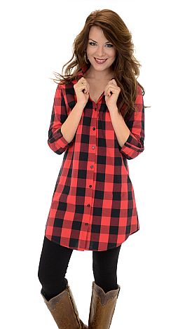 Check Yes or No Tunic, Red