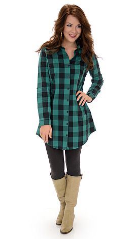 Check Yes or No Tunic, Green