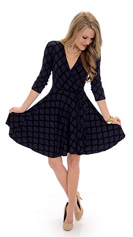 Navy Aztec Wrap Dress