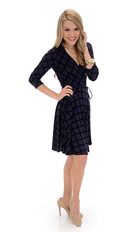 Navy Aztec Wrap Dress