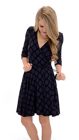 Navy Aztec Wrap Dress