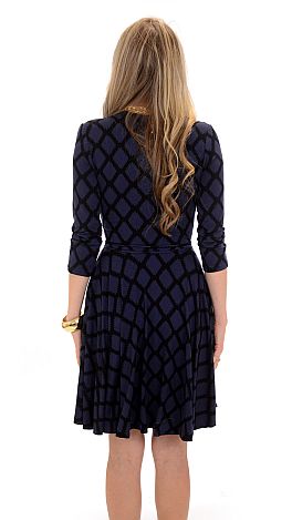 Navy Aztec Wrap Dress