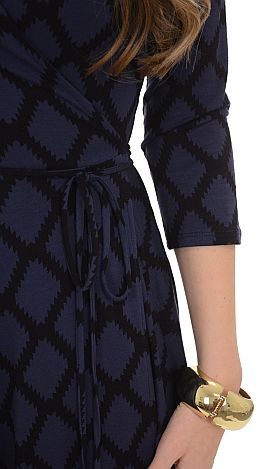 Navy Aztec Wrap Dress