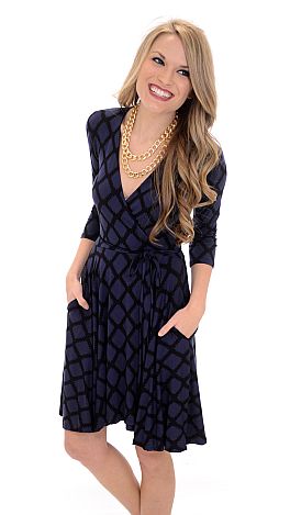 Navy Aztec Wrap Dress