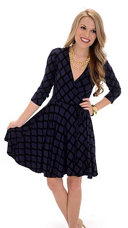 Navy Aztec Wrap Dress