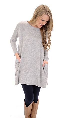 Perfect with Pockets, Grey - Tops - The Blue Door Boutique