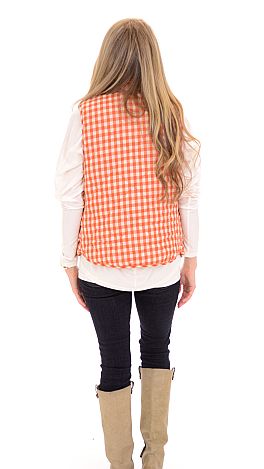 Gingham Puffer Vest, Orange