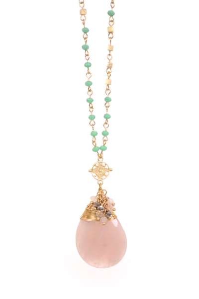 Swingin Medallions Necklace, Pink Green