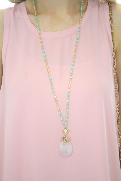 Swingin Medallions Necklace, Pink Green
