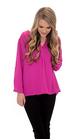 Work or Play Blouse, Magenta - Tops - The Blue Door Boutique