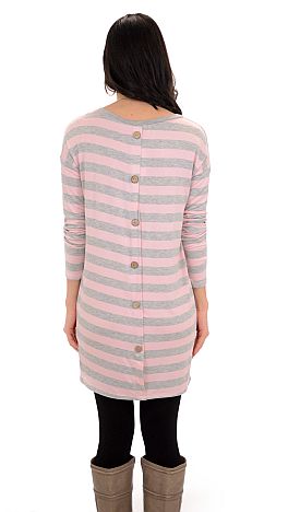 Button Back Stripe Tunic, Pink