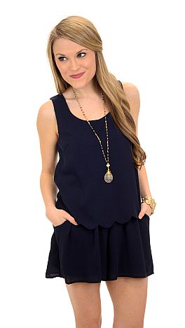 Summer Scalloped Romper, Navy