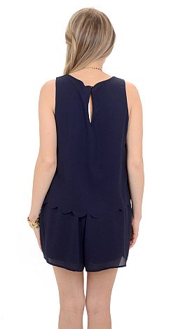 Summer Scalloped Romper, Navy