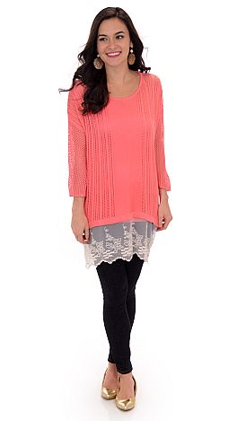 Lace Land Sweater, Coral