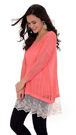 Lace Land Sweater, Coral