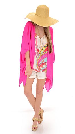 Flowing Neon Kimono, Hot Pink