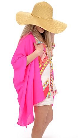 Flowing Neon Kimono, Hot Pink