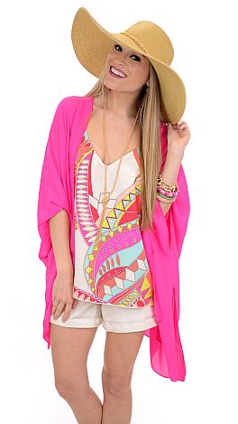 Flowing Neon Kimono, Hot Pink