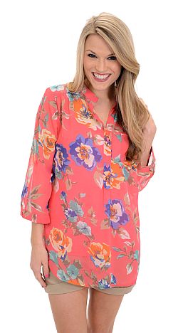 May Flowers Top, Coral