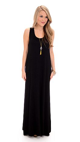 T-Shirt Maxi Dress, Black - Dresses - The Blue Door Boutique