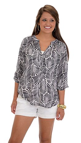 Navy Print Chiffon Blouse