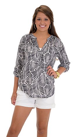 Navy Print Chiffon Blouse