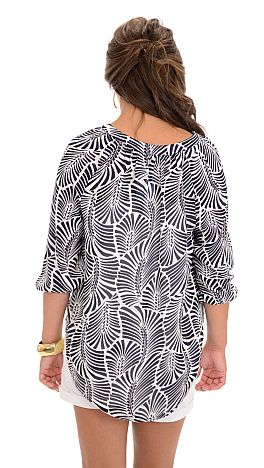 Navy Print Chiffon Blouse