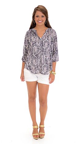 Navy Print Chiffon Blouse