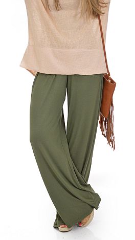 Knit Palazzo Pants, Olive