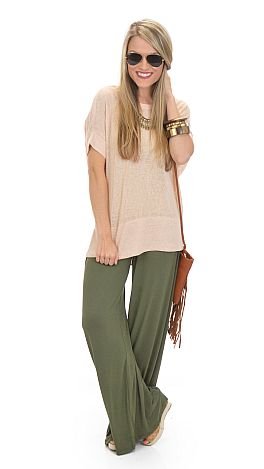 Knit Palazzo Pants, Olive