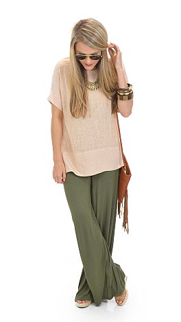 Knit Palazzo Pants, Olive