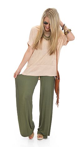 Knit Palazzo Pants, Olive