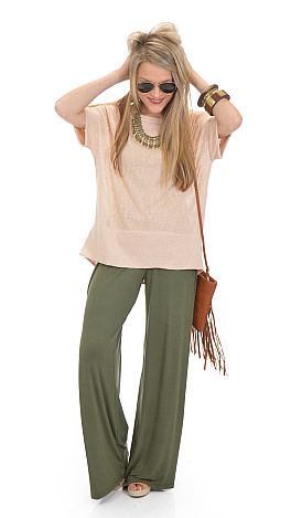 Knit Palazzo Pants, Olive