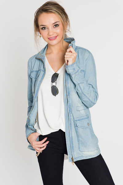 Chambray Utility Jacket - Jackets / Coats / Vests / Blazers - Tops ...