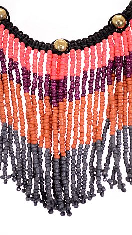 Beaded Fringe Necklace, Pink