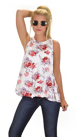 Rib Knit Floral Tank - Tops - The Blue Door Boutique