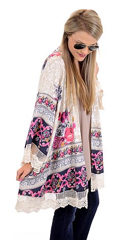 Floral and Lace Kimono