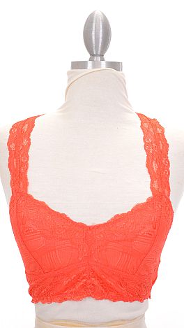 X Back Lace Bralette, Orange