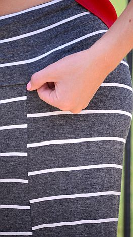 Striped Palazzo Pants, Grey - The Blue Door Boutique