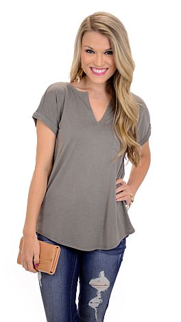 Split Neck Pocket Tee, Mocha