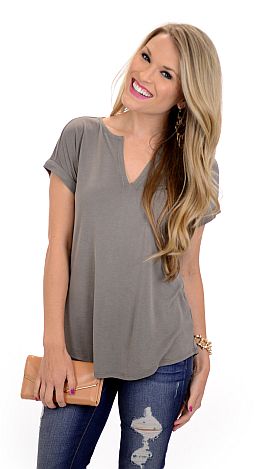 Split Neck Pocket Tee, Mocha