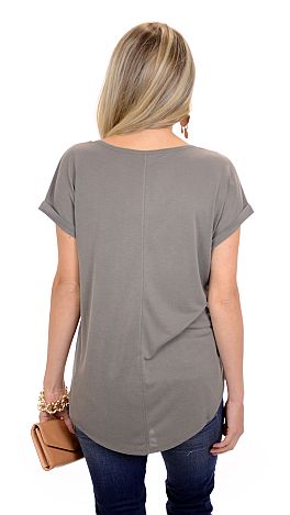 Split Neck Pocket Tee, Mocha