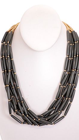 Beaded Layered Necklace, Grey